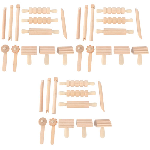 3Sets Wooden Clay Modeling Tools Khaki Safe DIY Plasticine Shaping Set 2