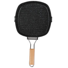 Tigaie grill inovatoare din aluminiu turnat, suprafață antiaderentă, mâner pliabil, înveliș fără PFOA, compatibilă cu inducția, 24 cm