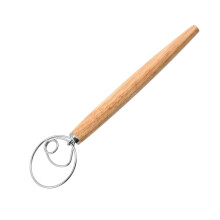 Mixing Tool for Artisan Baking, Danish Dough Whisk, Wooden Handle Bread Whisk, Dough Blender for Mixing Doughs, Stainless Steel Dough Hook, Efficient