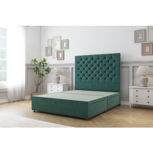 Sloomy Mayfair Emerald Plush Divan Bed Base 2 Drawers Same Side With 26" Strutted Headboard 3' Single