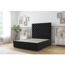 Sloomy Mayfair Black Plush Divan Bed Base 2 Drawers Same Side With 54" Floor Standing Headboard 5' King