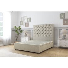 Sloomy Mayfair Cream Plush Divan Bed Base 2 Drawers Same Side With 26" Strutted Headboard 4' Small Double