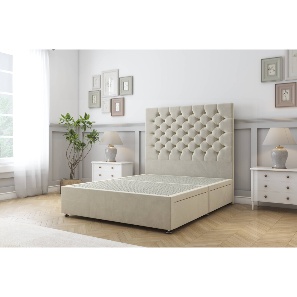 Sloomy Mayfair Plush Divan Bed Base 2 Drawers Same Side With 26" Strutted Headboard 4' Small Double Cream