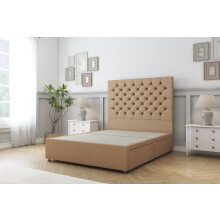 Sloomy Mayfair Latte Dumfries Divan Bed Base 2 Drawers Same Side With 26" Strutted Headboard 4' Small Double