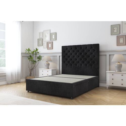 Sloomy Mayfair Black Naples Divan Bed Base 2 Drawers Same Side With 26" Strutted Headboard 3' Single