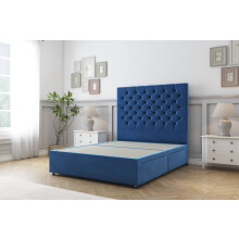 Sloomy Mayfair Navy Plush Divan Bed Base 2 Drawers Same Side With 54" Floor Standing Headboard 5' King