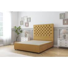 Sloomy Mayfair Mustard Plush Divan Bed Base 2 Drawers Same Side With 26" Strutted Headboard 3' Single