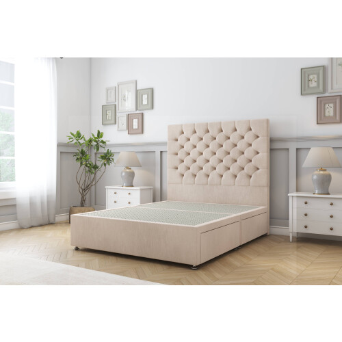 Sloomy Mayfair Sand Naples Divan Bed Base 2 Drawers Same Side With 26" Strutted Headboard 4' Small Double