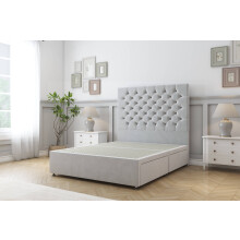 Sloomy Mayfair Silver Plush Divan Bed Base 2 Drawers Same Side With 26" Strutted Headboard 4' Small Double