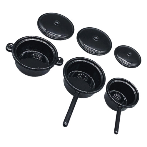 6Pcs Dollhouse Mini Kitchen Accessories Black Alloy Tiny Cooking Set 1