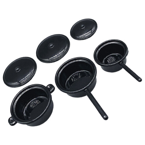 6Pcs Dollhouse Mini Kitchen Accessories Black Alloy Tiny Cooking Set 2