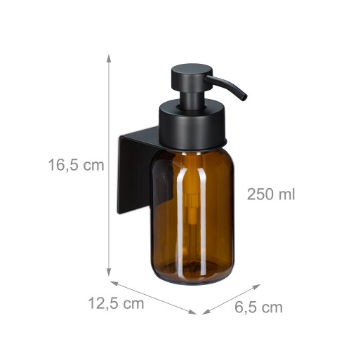 Vægmonteret sæbedispenser i glas, rav, sort pumpe 2