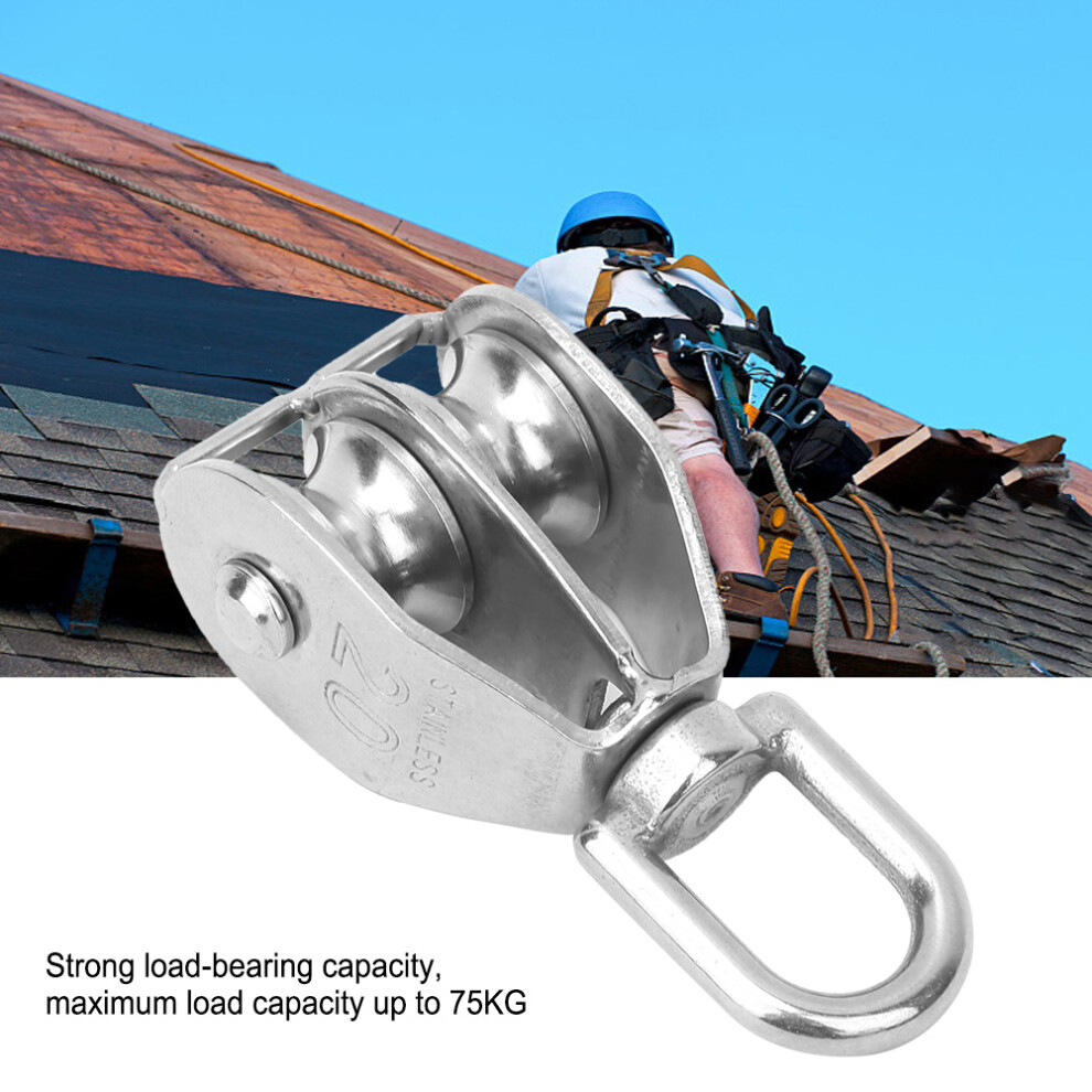 2Pcs Stainless Steel M20 Fixed Pulley 75Kg Double Wheel Lifting Sheave 6931392417135