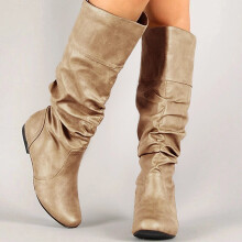Botas Willtoo para mujer, estilo holgado, media pantorrilla, color caqui – cuero fruncido vintage, sin cierre, cuña baja oculta, botas planas para