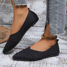 Willtoo Women's Black Pointed Toe Ballet Flats Mesh Knit