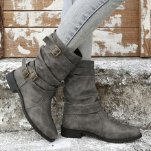 Women's Leather Slouchy Mid-Calf Boots Gray Wide Calf