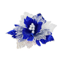 Artistic Glitter Poinsettia Christmas Ornaments, Quality Non-Woven Fabrics Artificial Xmas Flower Decorations for Christmas, 30cm, Blue