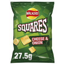 Walkers Crisps Squares Cheese and Onion Snacks Box, 27.5 g (Case of 32) (Packaging may vary) & Crisps Quavers Cheese Snacks Box, 20 g (Case of 32)