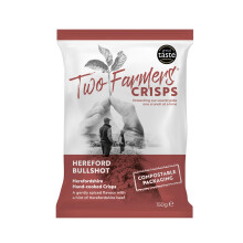 Two Farmers Crisps, Hereford Beef Bullshot Hand Cooked Crisps, Gluten Free, 100% Compostable Bags, 12 x 150g