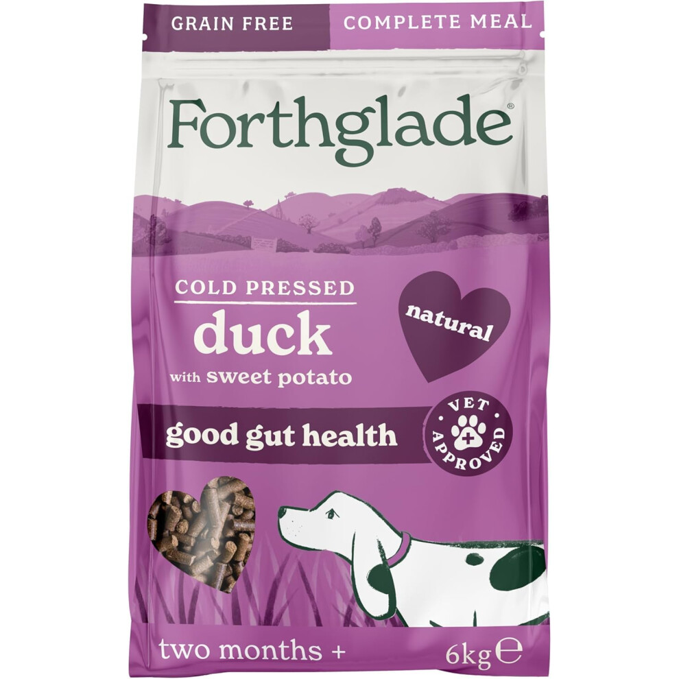 Forthglade Dry Dog Food, Cold Pressed (6Kg), Hypoallergenic And Free Dog Food, Duck & Vegetables, Natural Senior, Adult And Puppy Meal, Vet Grain