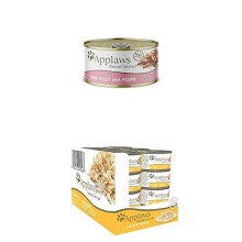 Applaws 100% Natural Wet Cat Food Tuna Fillet and Pacific Prawn, 24 x 70 g Tins & 100% Natural Wet Cat Food, Chicken Breast in Broth 70 g Tin?, 24 x