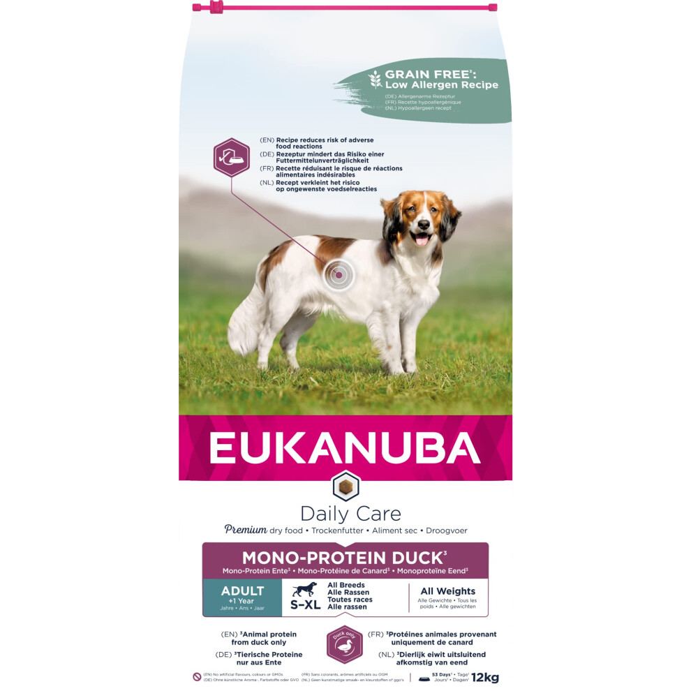 Photos - Dog Food Eukanuba Daily Care Mono-Protein  - Dry Food with Duck Only as Animal Protein, Low Allergy Formula, 12 kg Duck 12KG 