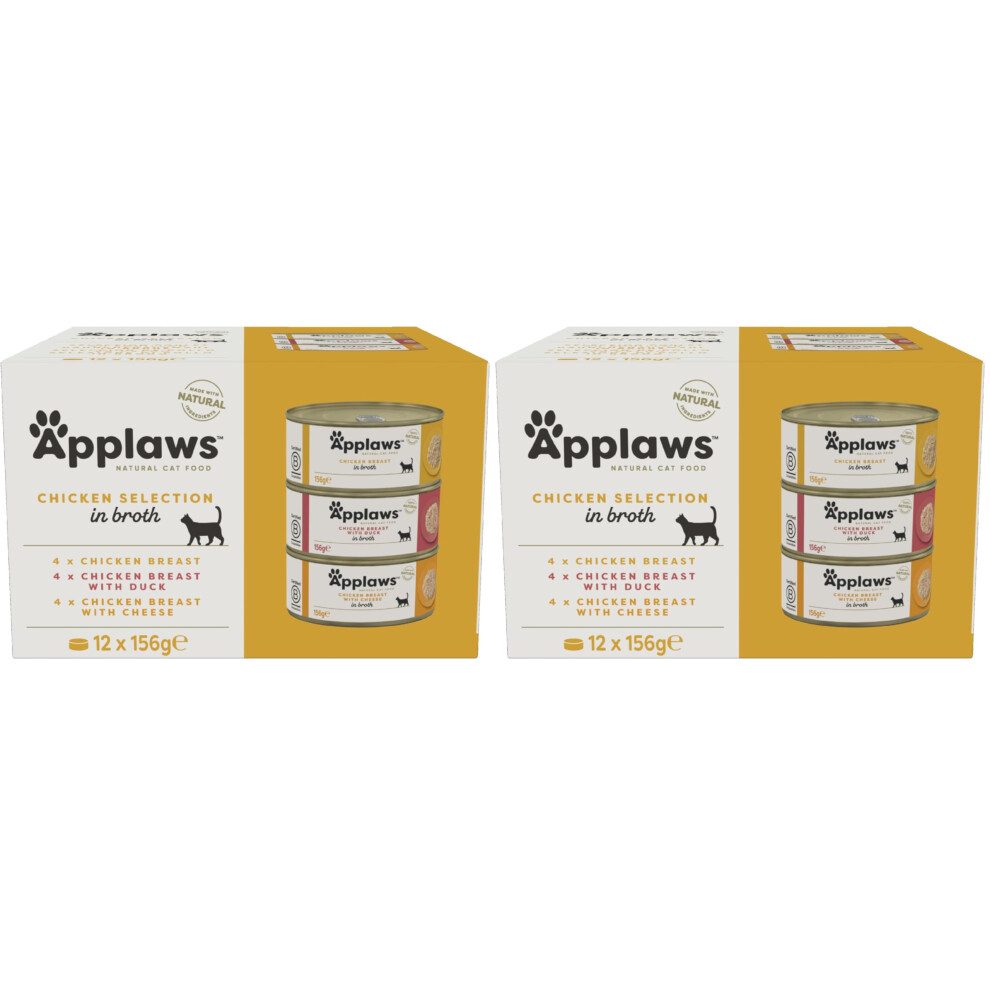 Applaws 100% Natural Wet Cat Food, Multipack Chicken Selection In Broth 156 G Tin (Pack Of 24)
