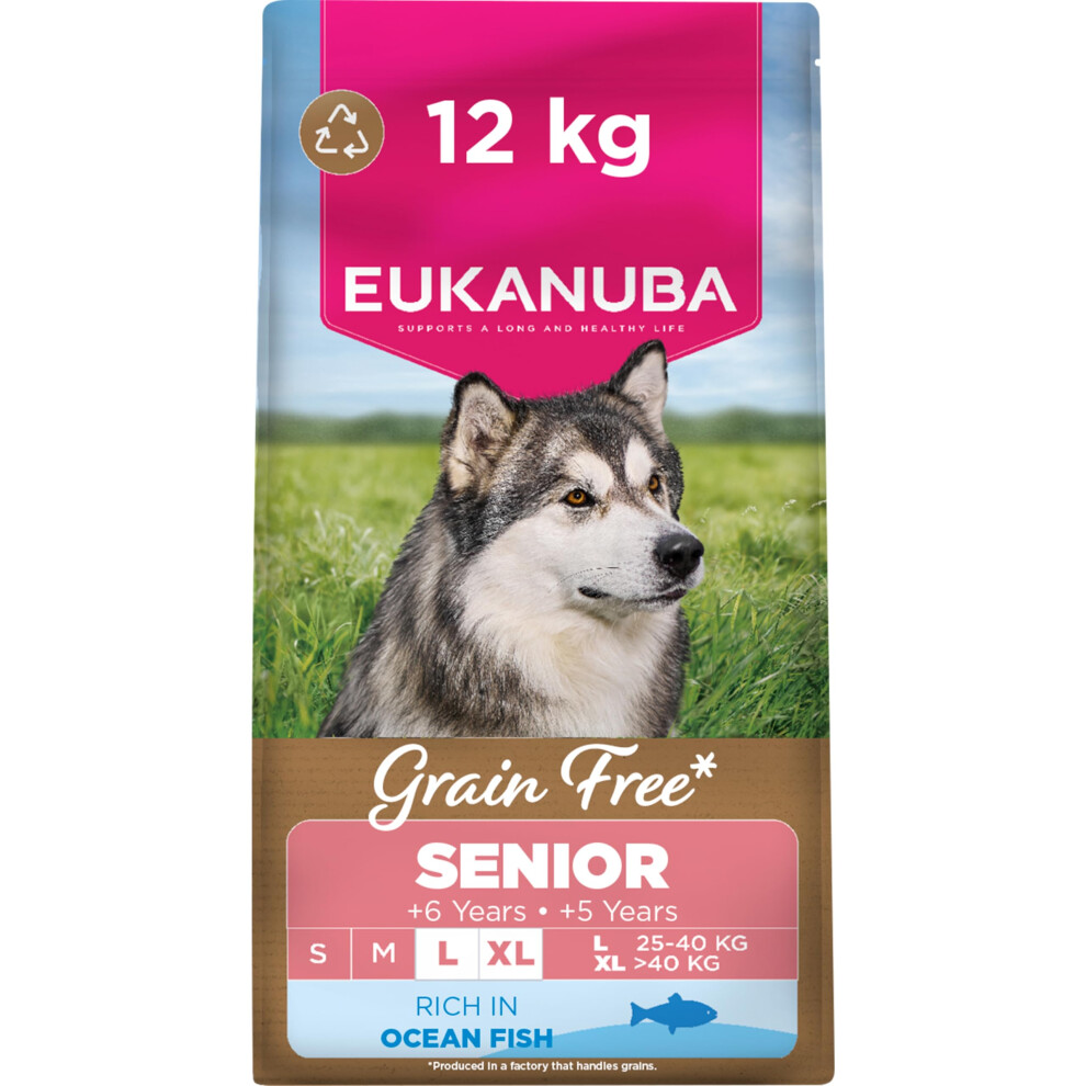 Eukanuba Free Ocean Fish - Complete Dry Dog Food - For Senior Large & Giant Breed Dogs 12Kg Grain