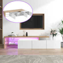 (192.5x39x42cm, white) modern TV cabinet, LED, wood grain appearance, glass shelf