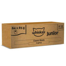 whiskas Junior Classic Selection in Gravy 84 Pouches, Wet Kitten and Cat Food, Selection of Beef, Lamb, Chicken and Poultry, Megapack (84 x 85 g)