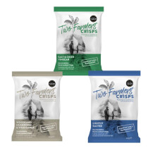Two Farmers Crisps, Vegan Mixed Selection Box - Lightly Salted, Salt & Cider Vinegar, Woodland Mushroom & Wild Garlic, Gluten Free, 100% Compostable