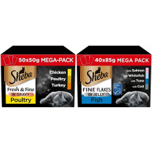 Sheba Cat Wet Food - Fresh and Fine - Cat Pouches Poultry in Gravy - 50 x 50 g Pack & Fine Flakes in Jelly ? Fish Collection ? Wet Cat Food Pouches