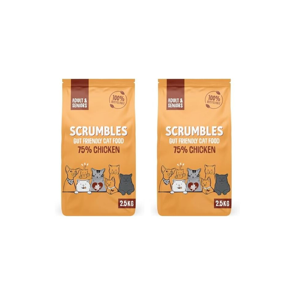 Scrumbles All Natural Dry Cat Food With 75% Chicken, High Protein Food For Adults And Seniors, 2.5Kg,Package May Vary (Pack Of 2)