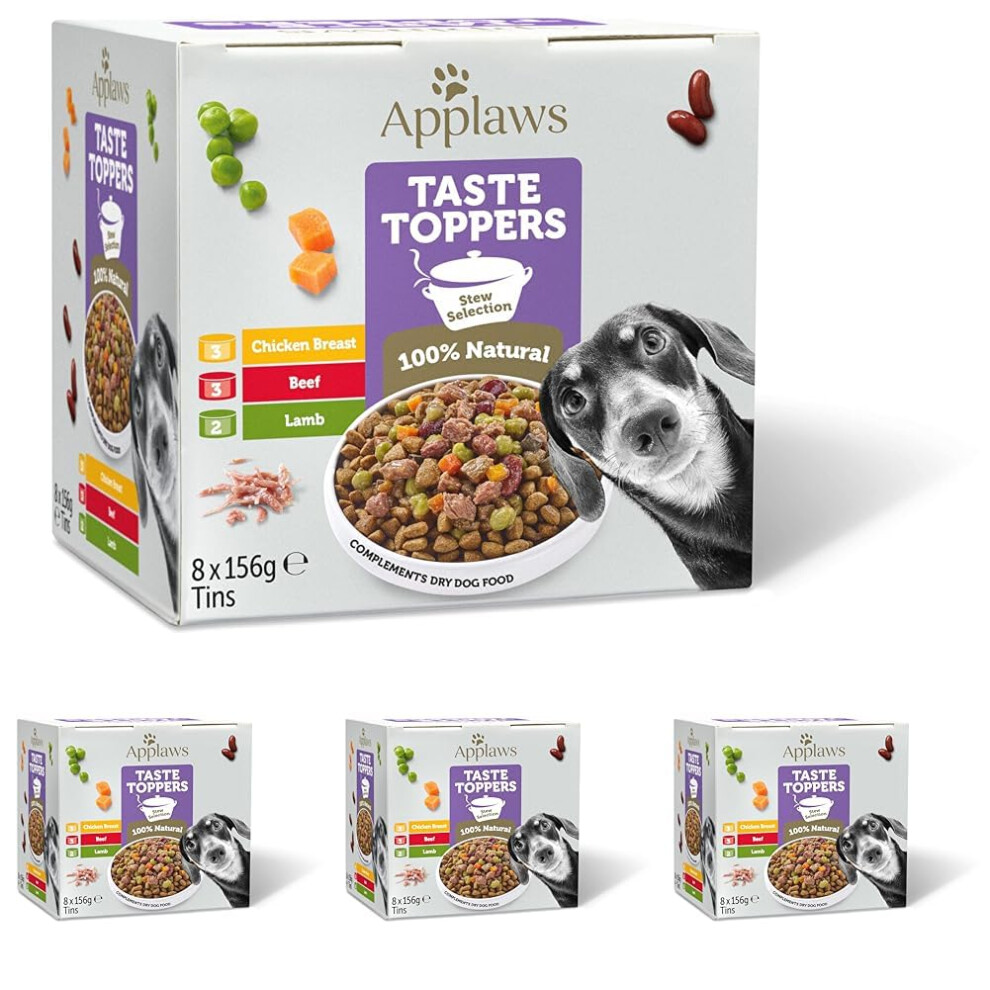 Applaws 100% Natural Wet Dog Food Tin, Free Meat Selection With Vegetables In Stew Tin 8 X 156G Tins (Pack Of 4) Grain