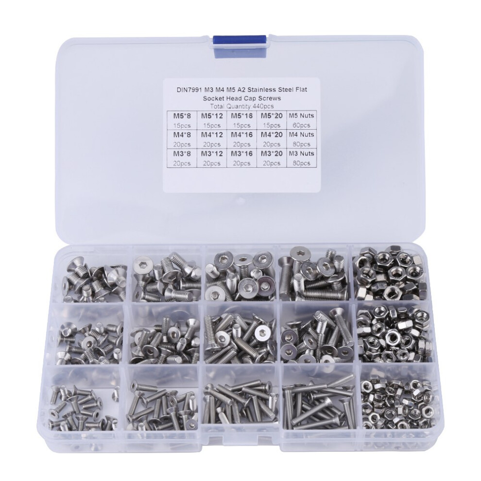 Hex Socket Flat Head Screw Bolts & Nuts 440pcs