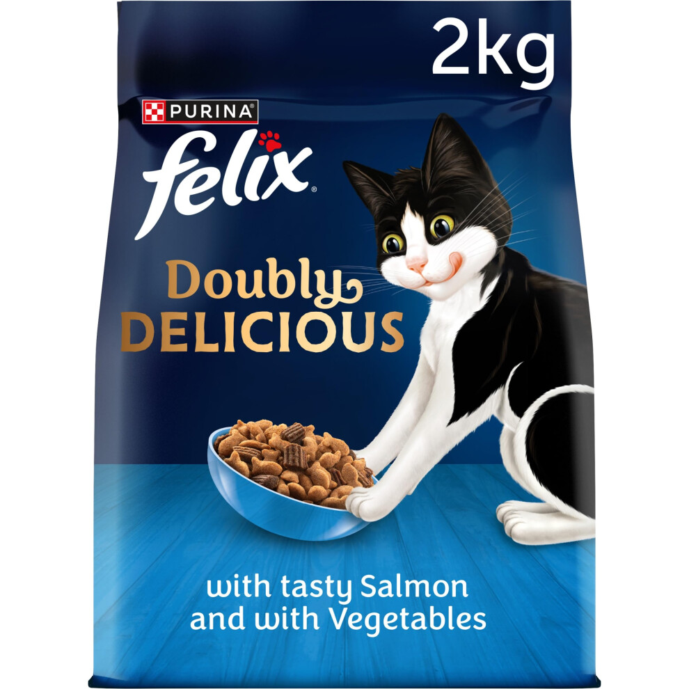 Felix Doubly Delicious & Vegetables Dry Cat Food 2Kg (Pack Of 5) Salmon