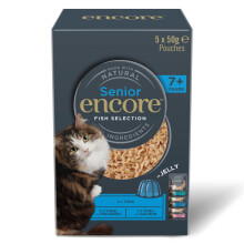Encore Natural Wet Senior Cat Food, Tuna with Fish Multipack Selection in Jelly 50g Pouch (5x50g) (Pack of 6)