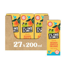Flawsome! Apple, Mango & Orange Wonky Fruit Water | Pressed Juice (75%), Still Water, Iron, Vitamins C and D | 200ml x 27 Pack Cartons | School
