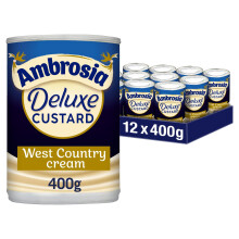 Ambrosia Deluxe Custard Cans, West Country Cream Recipe, Creamy & Ready-to-Eat Dessert, 400 g (Pack of 12)
