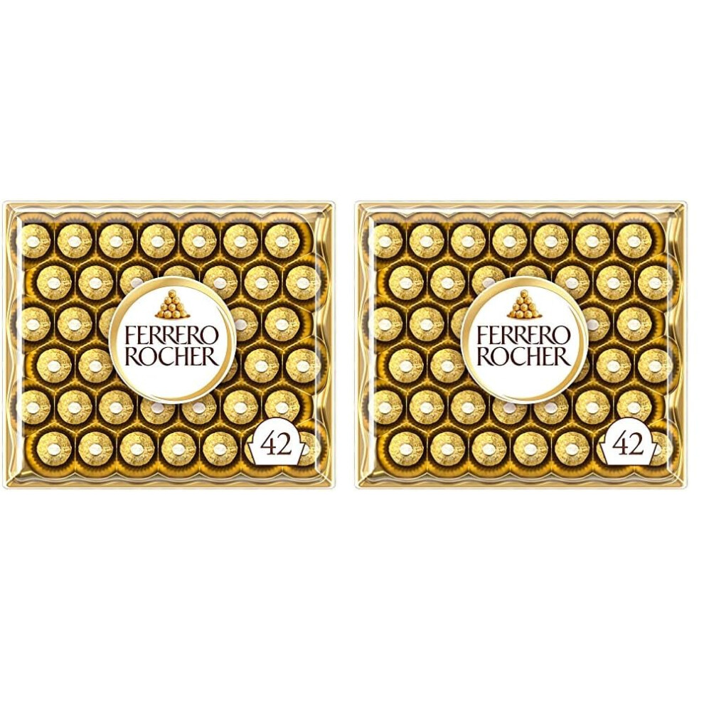 Ferrero Rocher Pralines, Chocolate Gift, Christmas Chocolate, Large Chocolate Box Covered In Milk Chocolate And Nuts, Box Of 42 (525G) (Pack Of 2)