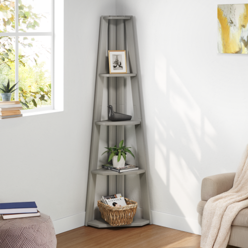 Mercers Furniture Corona Grey Wax Corner Ladder Bookcase