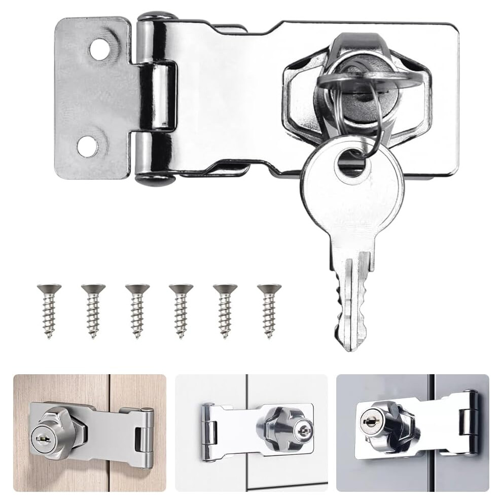 Yao96266 2.5Inch Silver Hasp Lock Heavy Duty Shed Lock Twist Knob Keyed Locking Hasps Safety Door Clasp Gate Locks With Key For Cabinets Cupboard 4055695007243