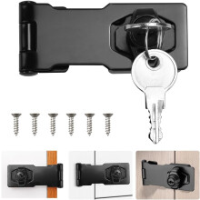 yao96266 3 Inch Black Hasp Lock , Heavy Duty Shed Lock Twist Knob Keyed Locking Hasps Safety Door Clasp Gate Locks With Key For Cabinets Cupboard