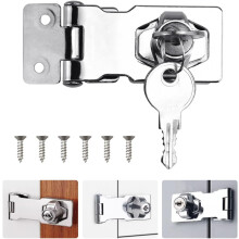 yao96266 3 Inch Silver Hasp Lock , Heavy Duty Shed Lock Twist Knob Keyed Locking Hasps Safety Door Clasp Gate Locks With Key For Cabinets Cupboard