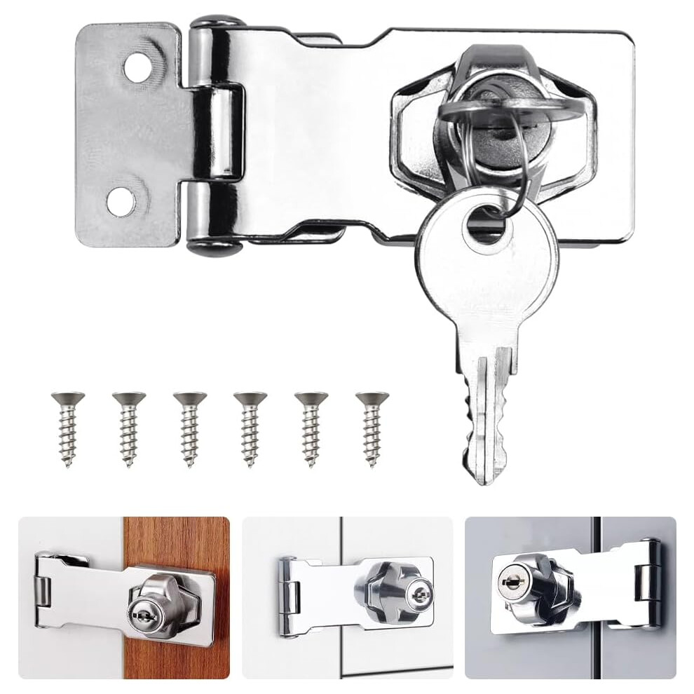 Yao96266 3 Inch Silver Hasp Lock Heavy Duty Shed Lock Twist Knob Keyed Locking Hasps Safety Door Clasp Gate Locks With Key For Cabinets Cupboard 4055695007267