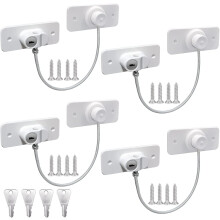 yao96266 4 Pack Window Restrictors , Safety Locks With Key Cable Lock Door Fridge Cupboard Window Lock ,Drillable/Self-Adhesive