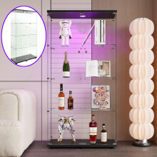 (164x80x36cm, Black) Glass Display Cabinet, LED, 2 Doors and 4 Shelves