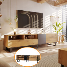 (180cm, Modern) Wood Grain TV Cabinet with Drawers & Open Shelving for Living Room