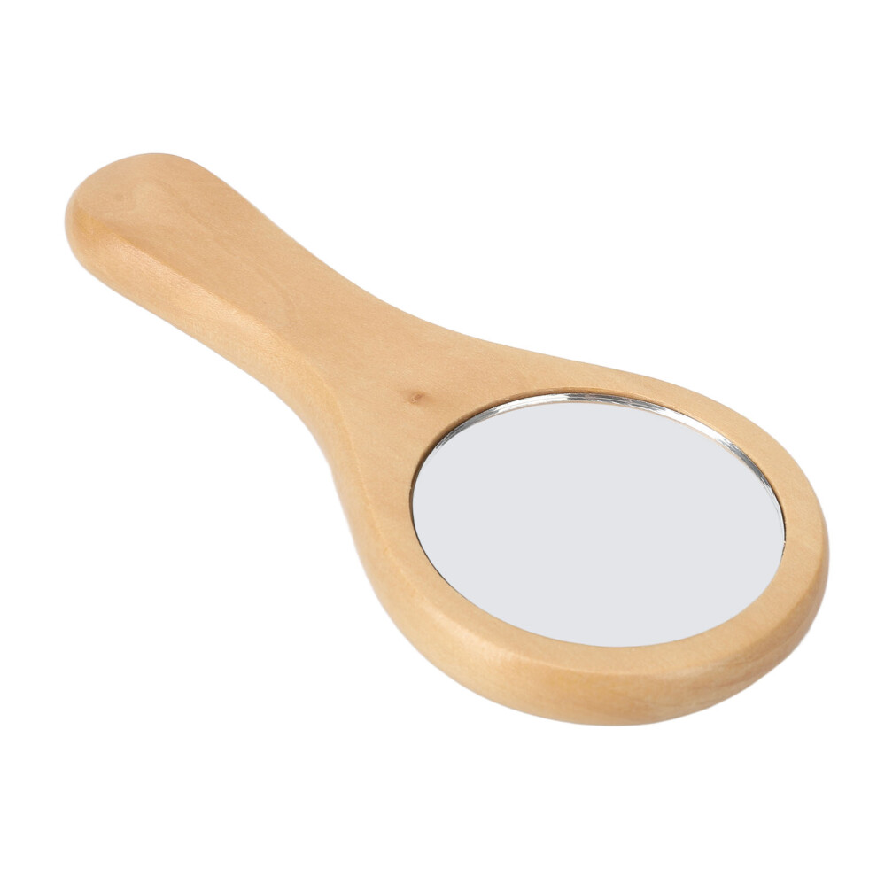Handheld Wooden Makeup Mirror, Portable Glass Cosmetic Mirror for Travel & Home