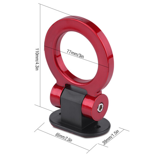 Stylish Car Modification Accessory Red Tow Hook Ring Track Racing Look Universal Fit Space Saving Foldable Design High Quality ABS Plastic Not 2